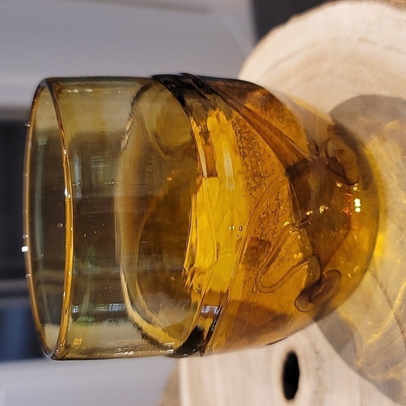 Federick Warren Signed Vintage Amber Handblown Art Glass Swirl Tumblers 1987 - Picture 4 of 7